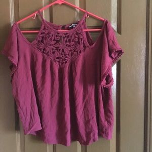 Burgundy open shoulder crop top