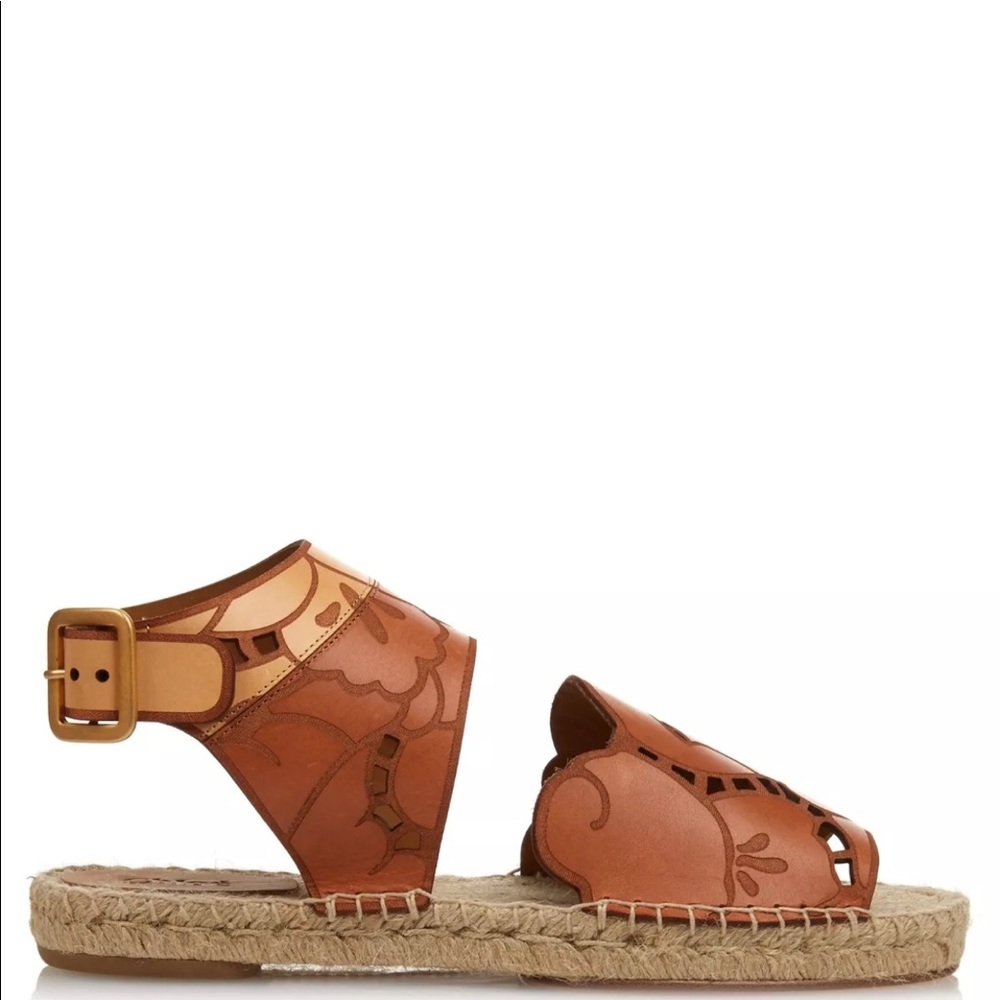 Chloe floral-engraved espadrille strap flat sandal
