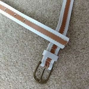 White & Brown Striped Belt 1" Vegan Leather