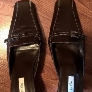 Maripe Brown Leather Square Toe Dress Kitten Heels