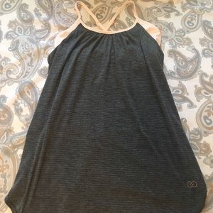 Calla grey pinstripe tank- baby pink sports bra.