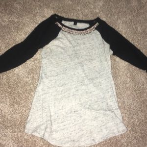 J. Crew baseball t-shirt with beaded crew neck.