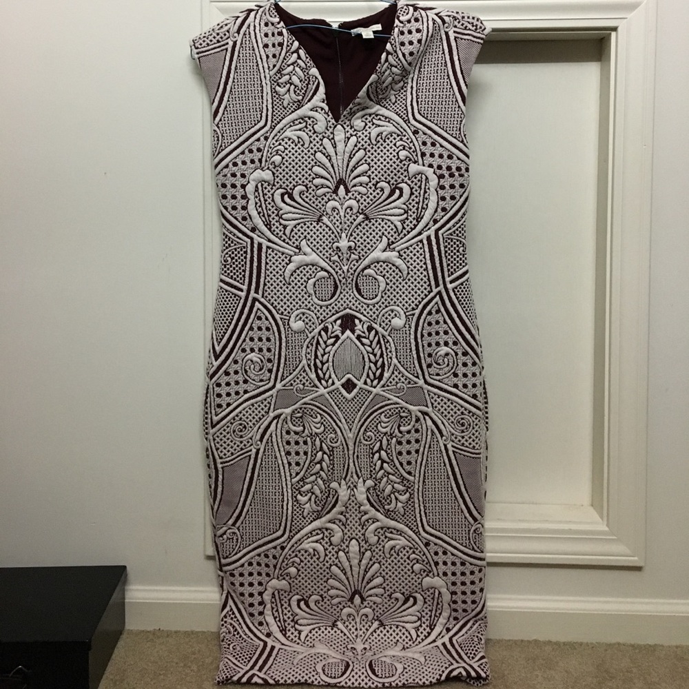Burgundy and White Textured BodyCon Dress
