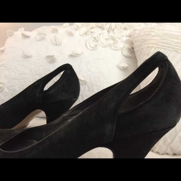 Black Suede Cutout Heels - Picture 2 of 2