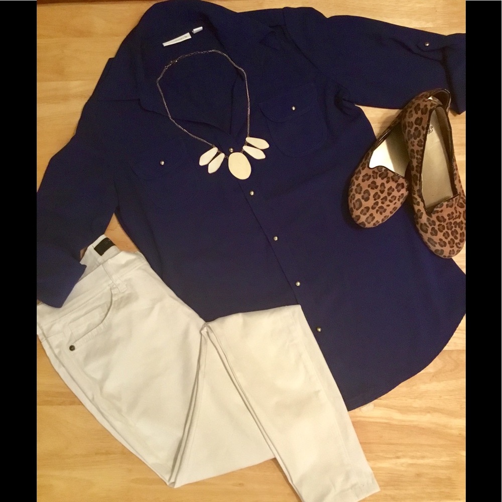 Susan Graver Royal Blue Button Down