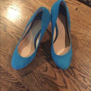 Turquoise blue suede shoes