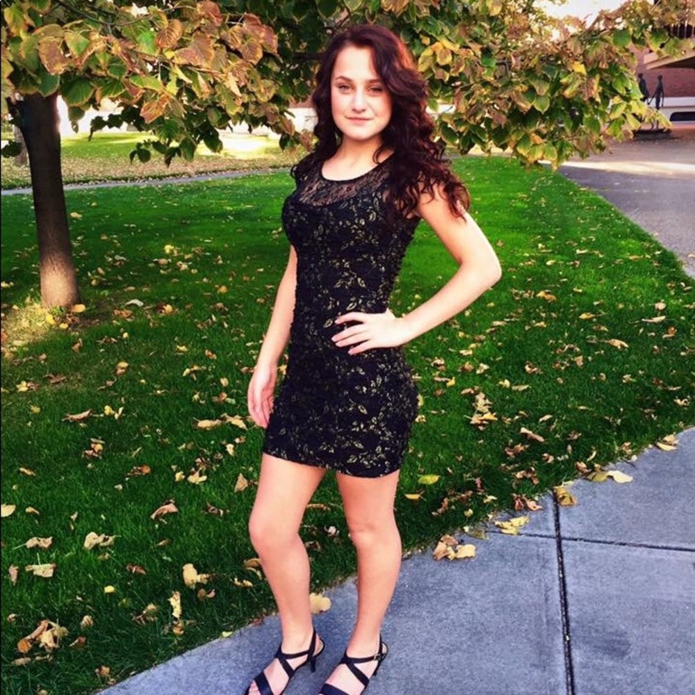 Formal / homecoming dress black lace with gold