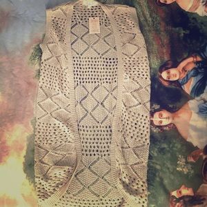 Cute Woven Tan Long Sleeveless Cardigan