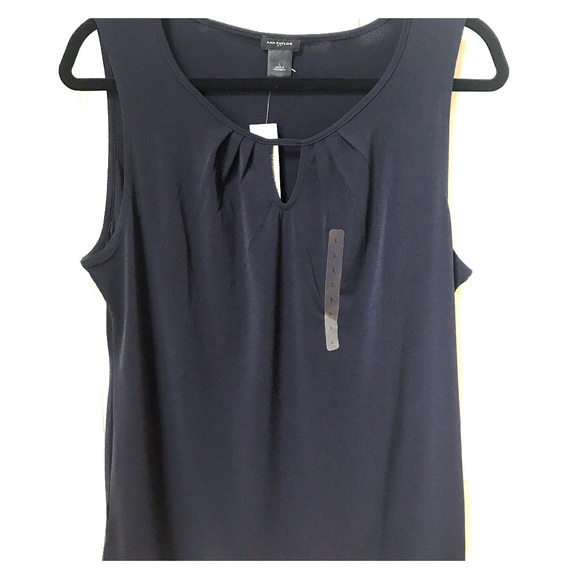 Ann Taylor Sleeveless Keyhole Navy Blue Top NWT