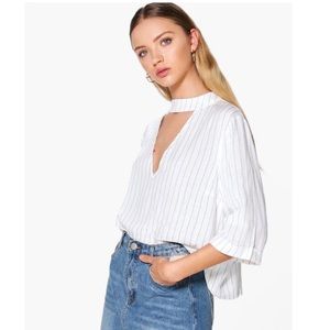 Boohoo Shama Striped Choker Blouse