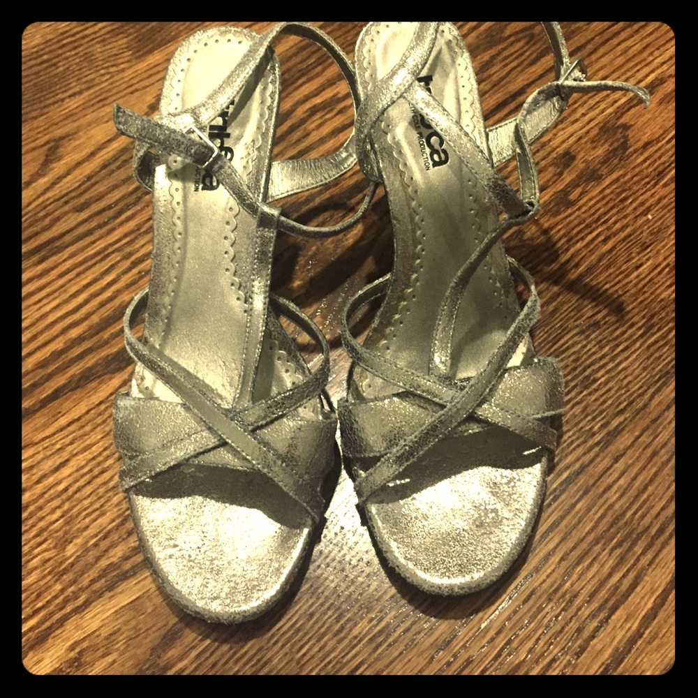 Tribeca Silver strappy wedge heels