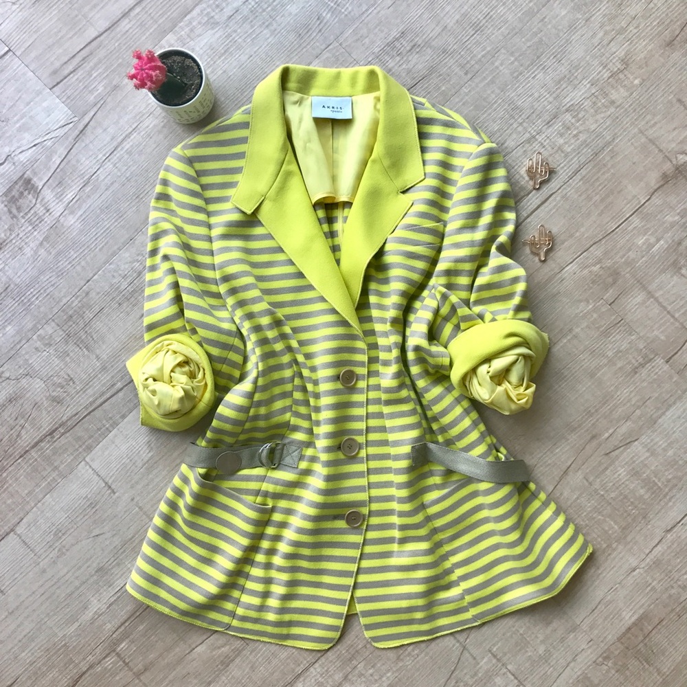 Akris Punto Yellow Striped Jersey Blazer Jacket