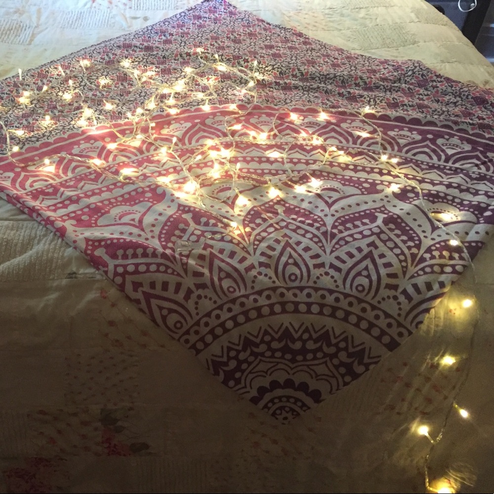 Tapestry and string of lights