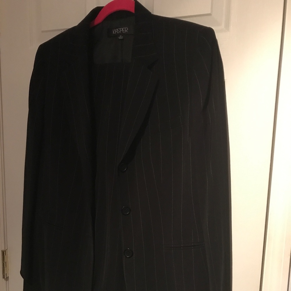 Kasper Black Pinstripe Pantsuit