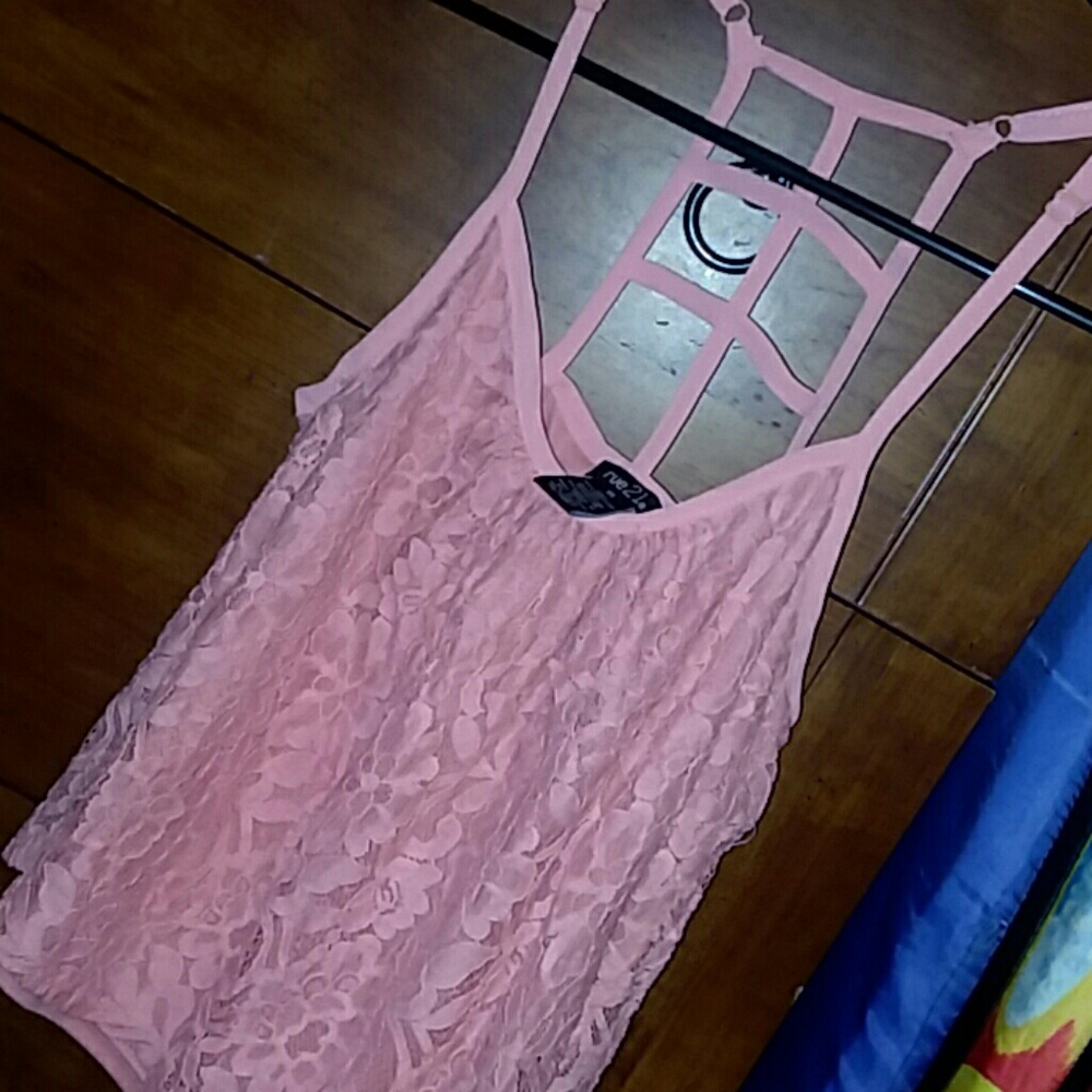 Pink Lace caged BACK rue 21 cropped tank