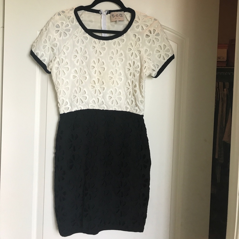 SEA black and white eyelet dress--worn TWICE