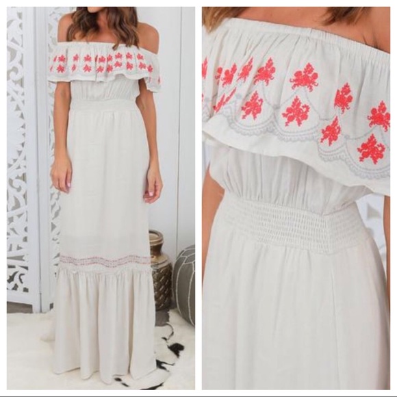 Boutique Dresses & Skirts - FLASH SALE! Embroidered Off the Shoulder Maxi