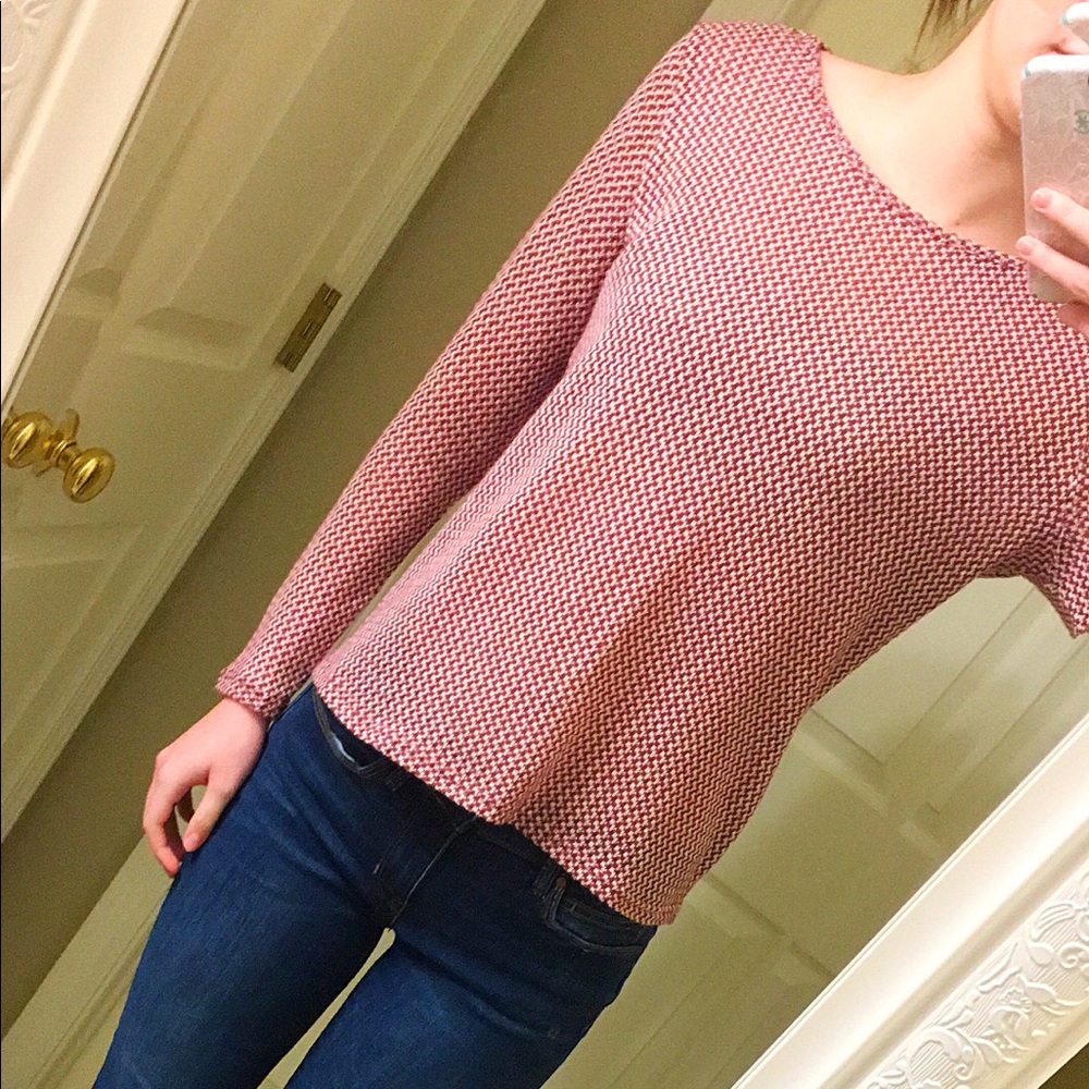 White and Maroon Patterned Long-Sleeved Shirt