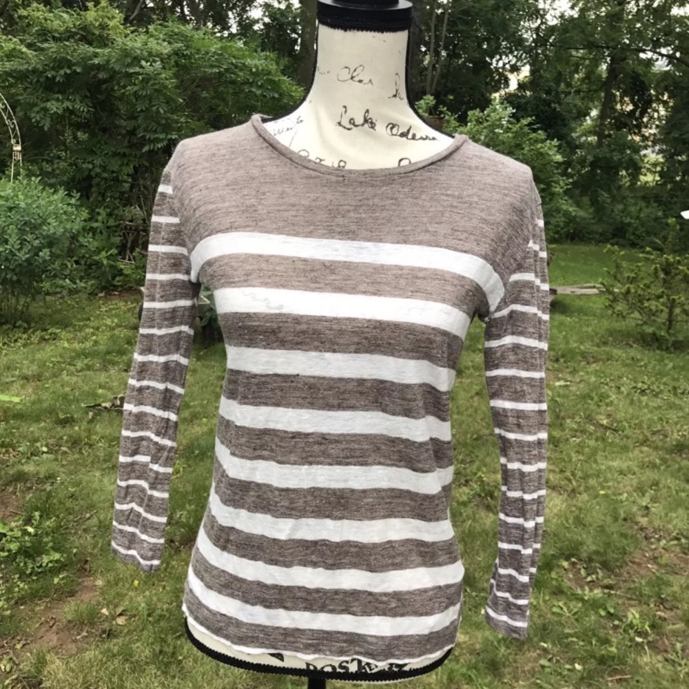 Madewell linen striped long sleeve shirt XS