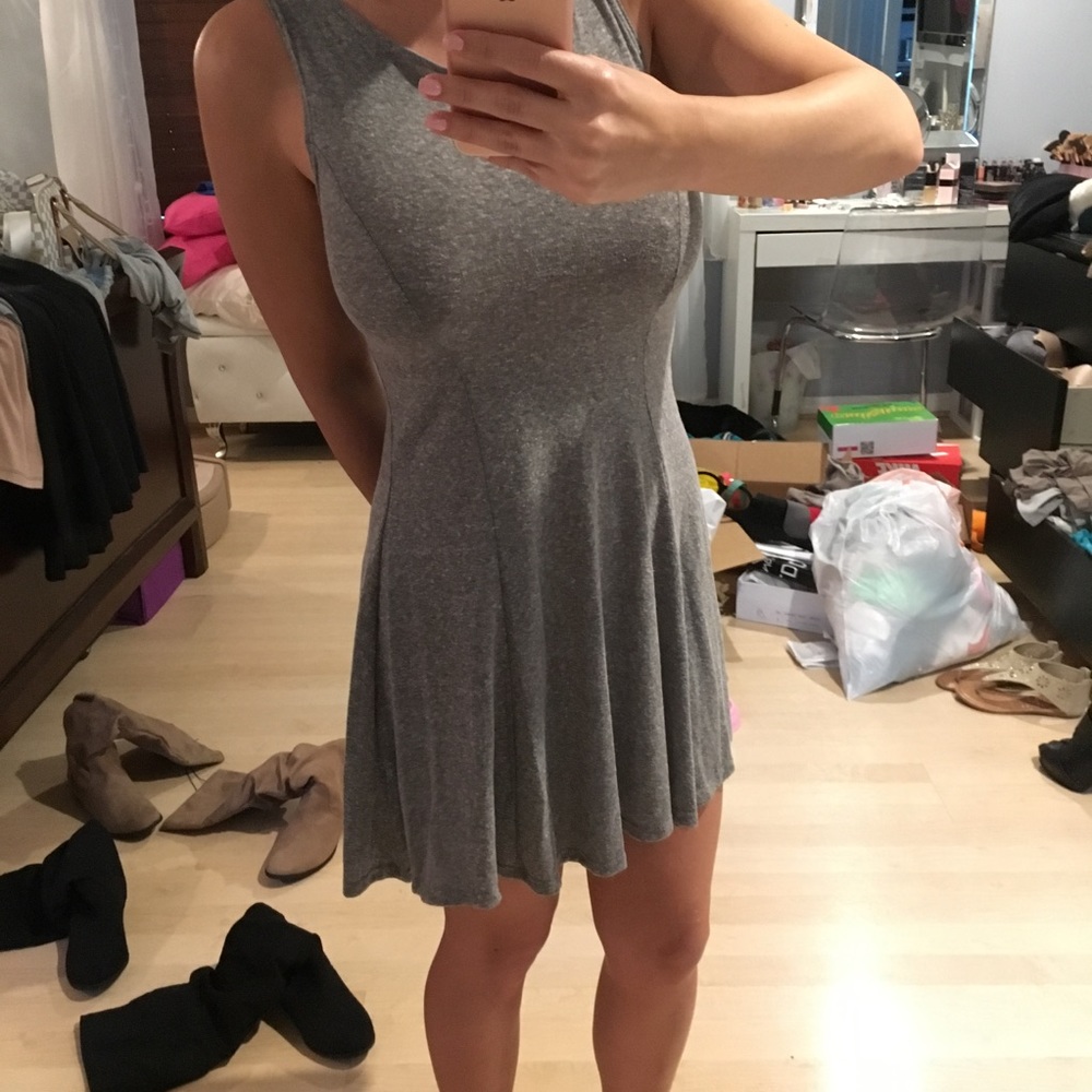 Grey Pleated Skater Dress
