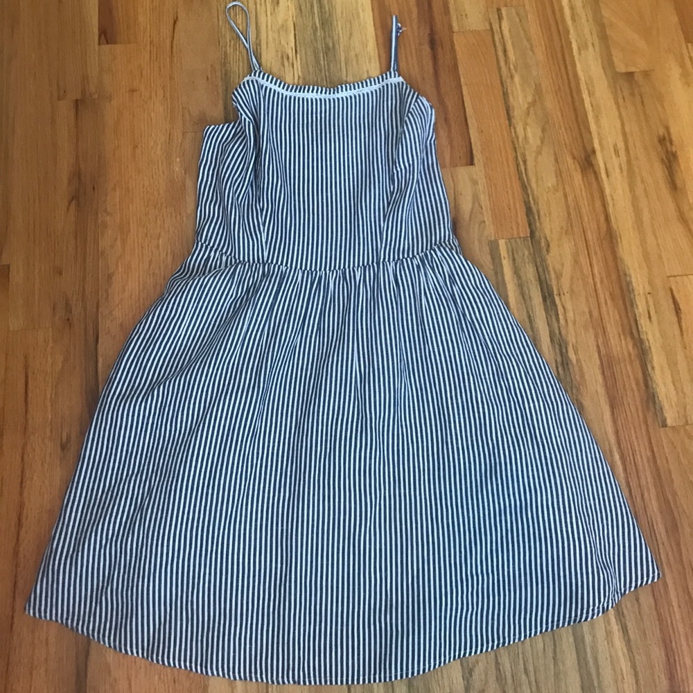 Blue and white striped dress
