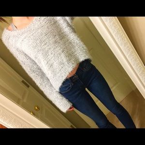 Gray Fuzzy Slouchy Sweater