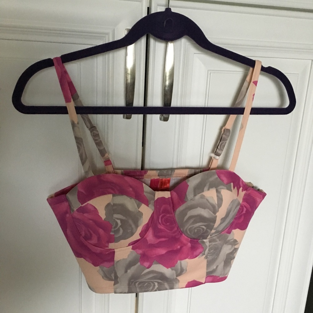 Floral cropped pink & grey bustier