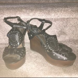 Black/pewter studded wedges size 7 1/2