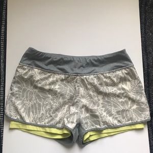 Gray and lemon running shorts