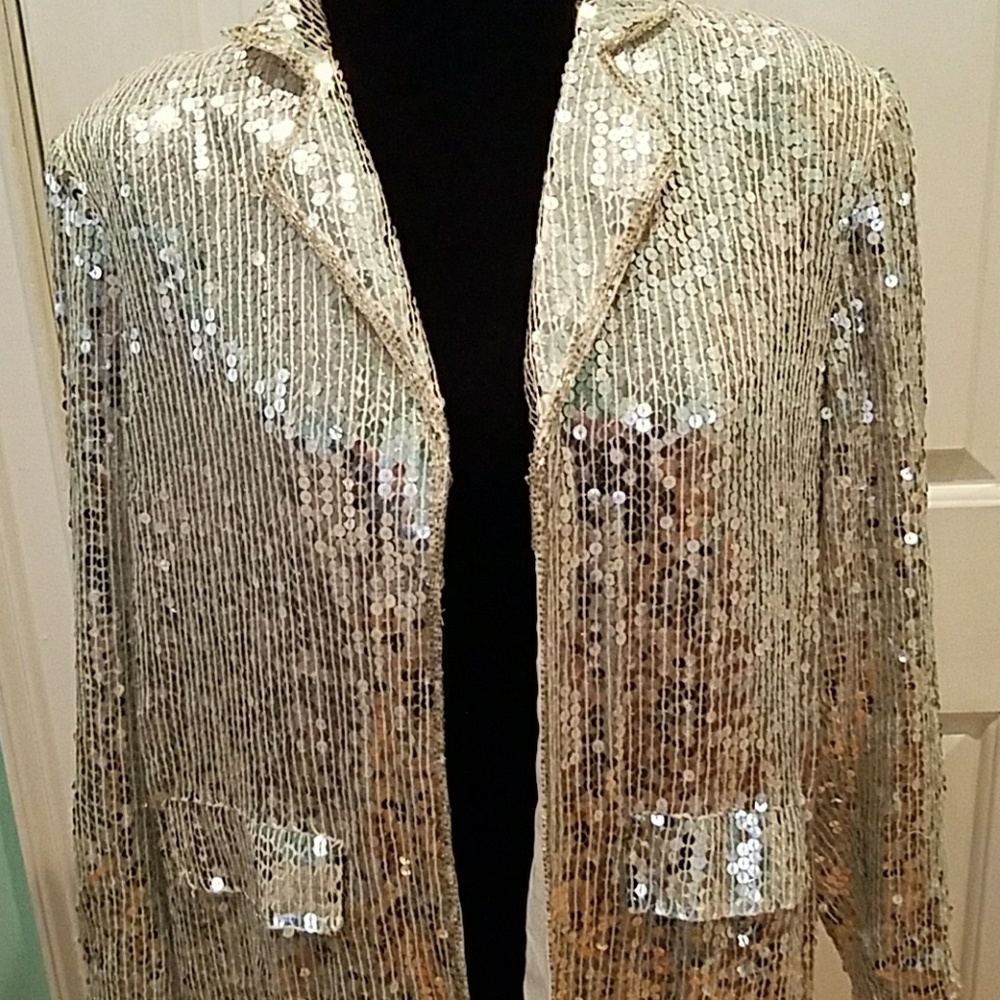 (SOLD)VINTAGE NOS 100% SILK SEQUIN BLAZER - Picture 2 of 7