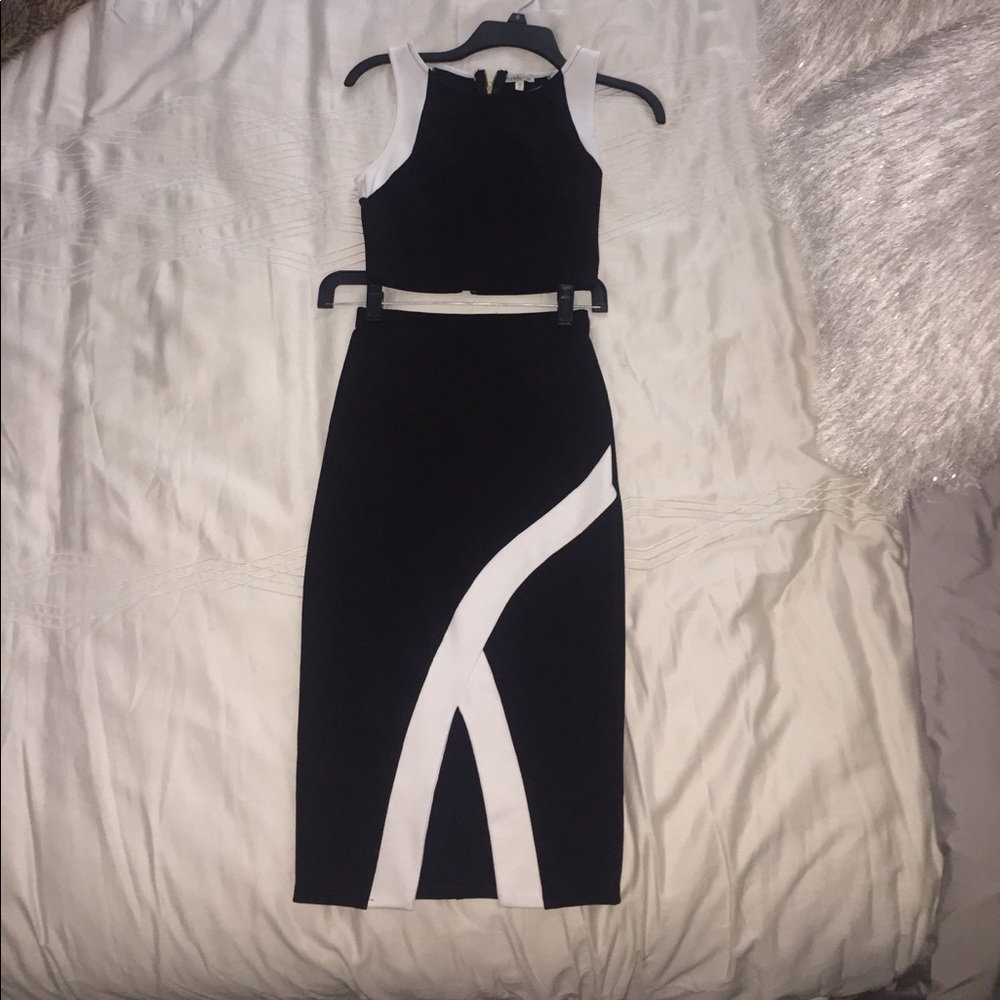 Two piece crop top and high waisted pencil skirt