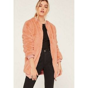 NWT Missguided faux fur longline bomber jacket