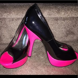 Sexy black and hot pink peep toe shoes size 8