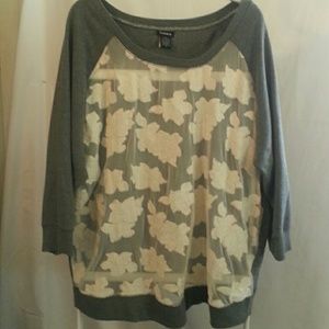 Torrid sheer floral front grey sweatshirt