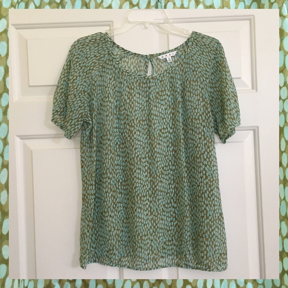 CAbi Blouse blue, green pattern