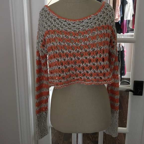Free People orange pop crop top sweater - Picture 2 of 4