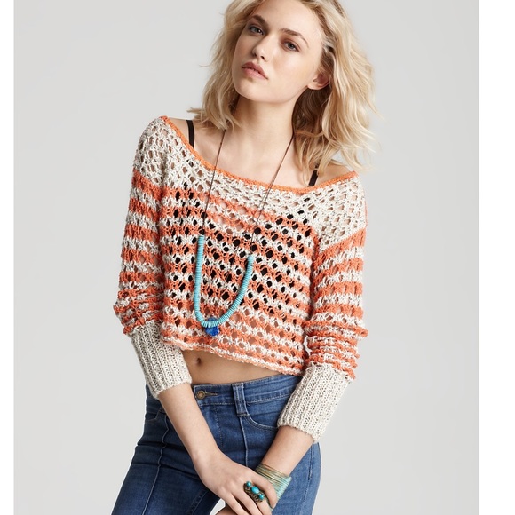 Free People orange pop crop top sweater - Picture 1 of 4