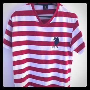 U.S Polo Assn. Red and white striped V-neck shirt