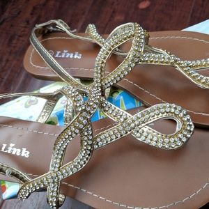 Gold Rhinestone Sandals by Link