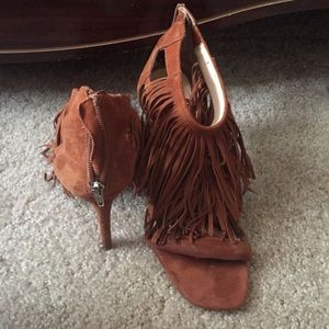 Cognac fringe heels