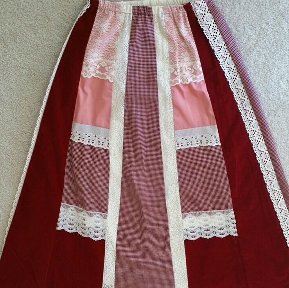 Vintage Dresses & Skirts - Festival Lace Boho Chic Maxi Skirt Red and Creme