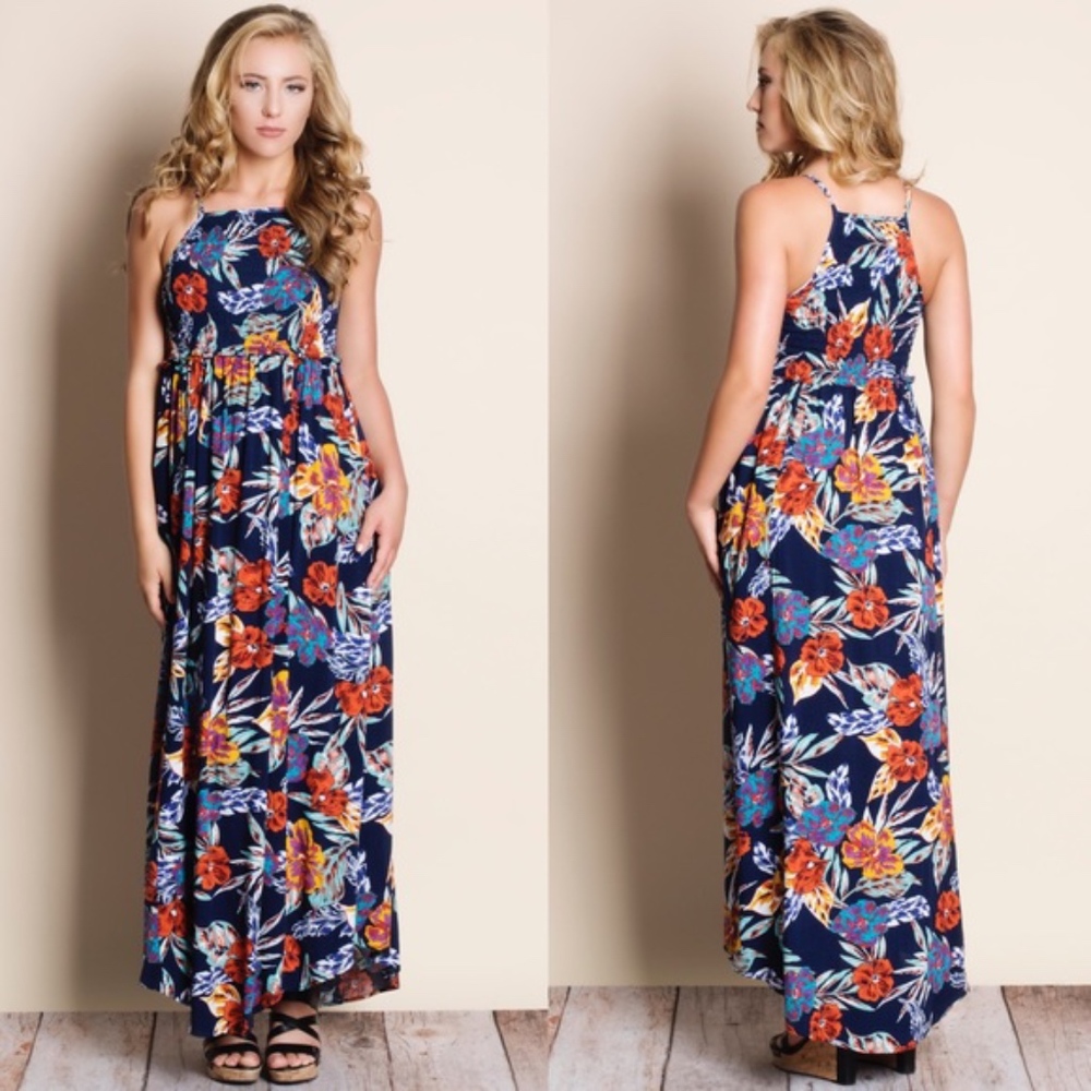 FLASH SALE‼️ Navy Floral Print Maxi Dress