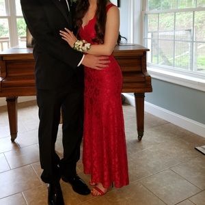 Red lace prom dress