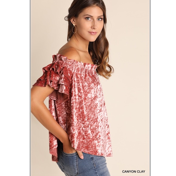 Crushed velvet off the shoulder top - Picture 3 of 5