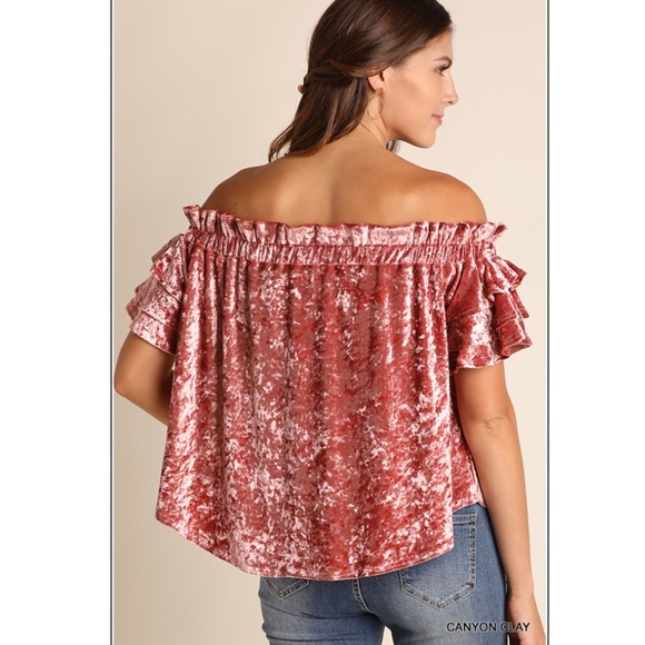 Crushed velvet off the shoulder top - Picture 4 of 5