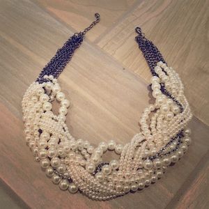 Chunky Faux Pearl & Crystal Statement Necklace