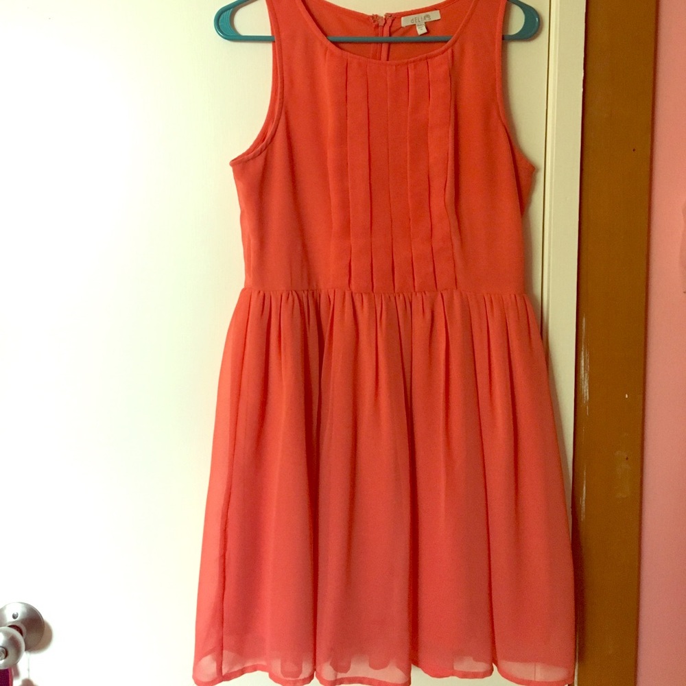 Peach Pink Pleated Front Chiffon Dress