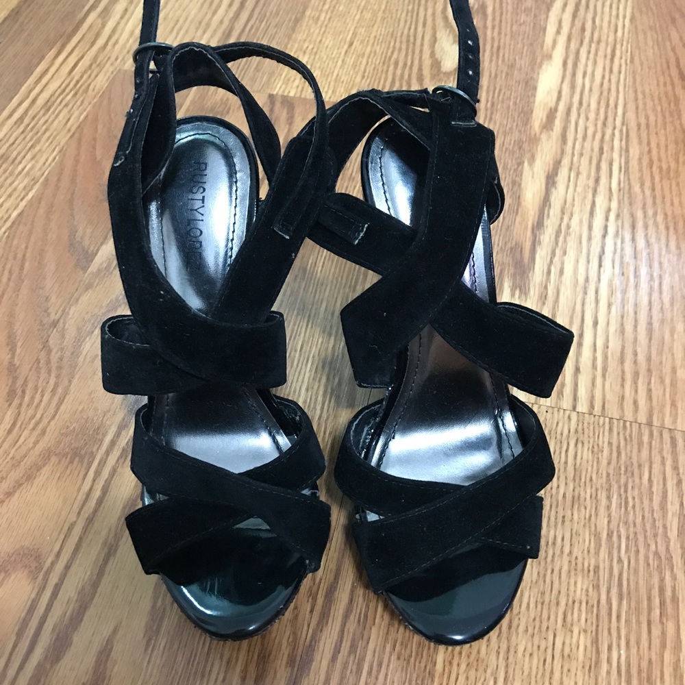 Black shiny glittered heels