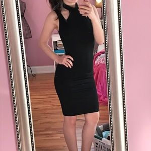 Black high neck bodycon dress