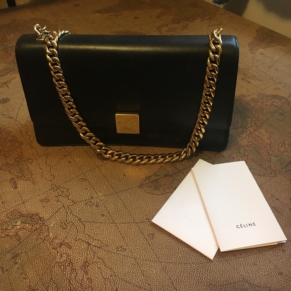 Celine Black calfskin Case bag with Goldchain. - Picture 2 of 4